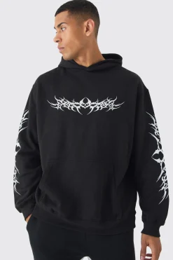 boohooMAN Oversized Gothic Print Hoodie | UK| Hoodies & Sweatshirts
