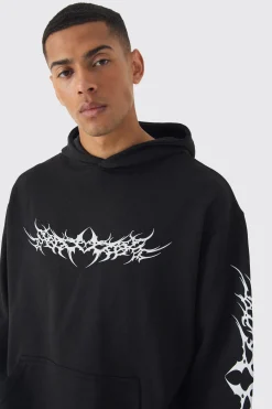 boohooMAN Oversized Gothic Print Hoodie | UK| Hoodies & Sweatshirts