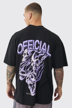 Oversized Gothic Skull Flame Print T-shirt | UK^boohooMAN Best