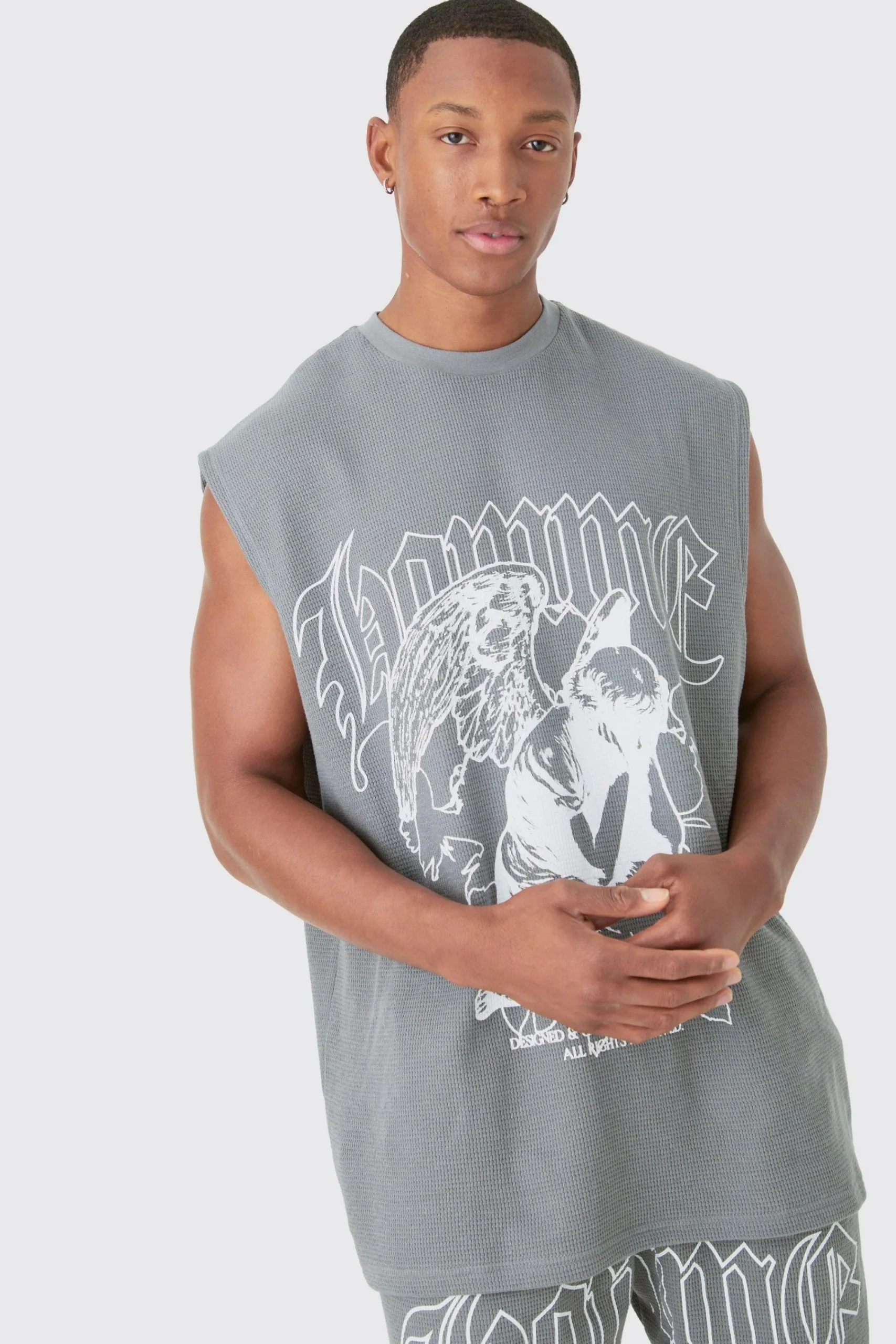 Oversized Gothic Waffle Large Printed Tank & Shorts Set | UK^boohooMAN Best