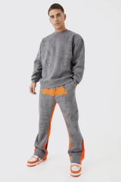 boohooMAN Oversized Graffiti Applique Gusset Tracksuit | UK| Tracksuits