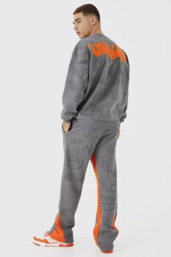 boohooMAN Oversized Graffiti Applique Gusset Tracksuit | UK| Tracksuits