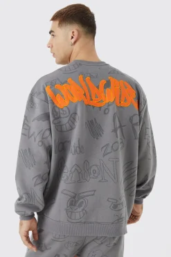 boohooMAN Oversized Graffiti Applique Gusset Tracksuit | UK| Tracksuits