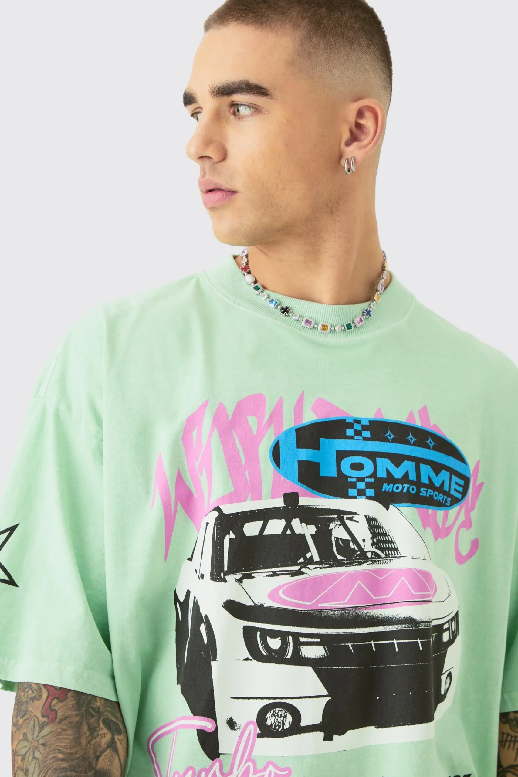 Oversized Graffiti Car Graphic Wash T-shirt | UK^boohooMAN Discount
