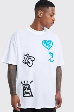 Oversized Graffiti Extended Neck T-shirt | UK^boohooMAN
