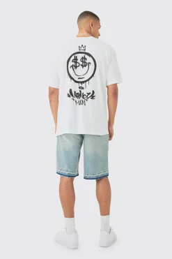 Oversized Graffiti Face Back Print T-shirt | UK^boohooMAN Online