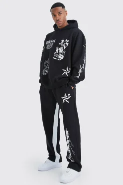 boohooMAN Oversized Graffiti Gusset Hooded Tracksuit | UK| Tracksuits