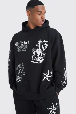 boohooMAN Oversized Graffiti Gusset Hooded Tracksuit | UK| Tracksuits