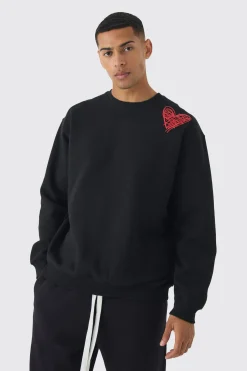 boohooMAN Oversized Graffiti Heart Print Sweatshirt | UK| Hoodies & Sweatshirts