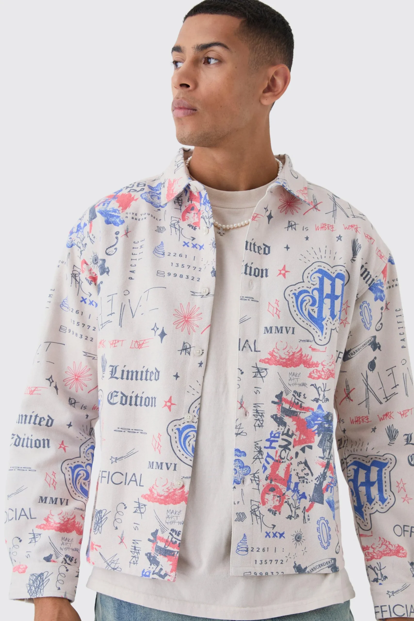 boohooMAN Oversized Graffiti Print Overshirt | UK| Shirts