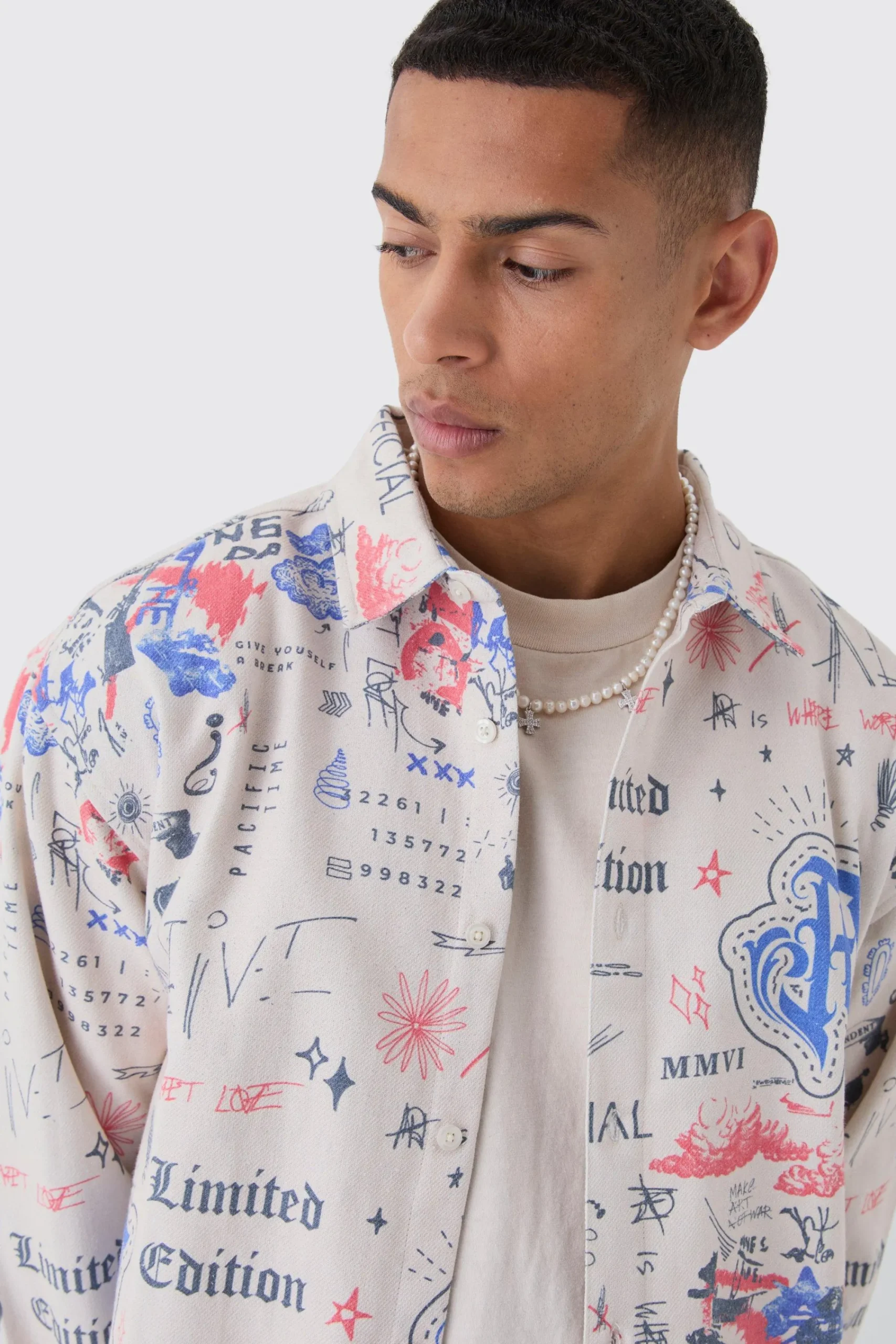 boohooMAN Oversized Graffiti Print Overshirt | UK| Shirts