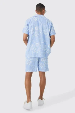 boohooMAN Oversized Graffiti Printed Pleated Shirt & Short | UK| Sets & Co-Ords