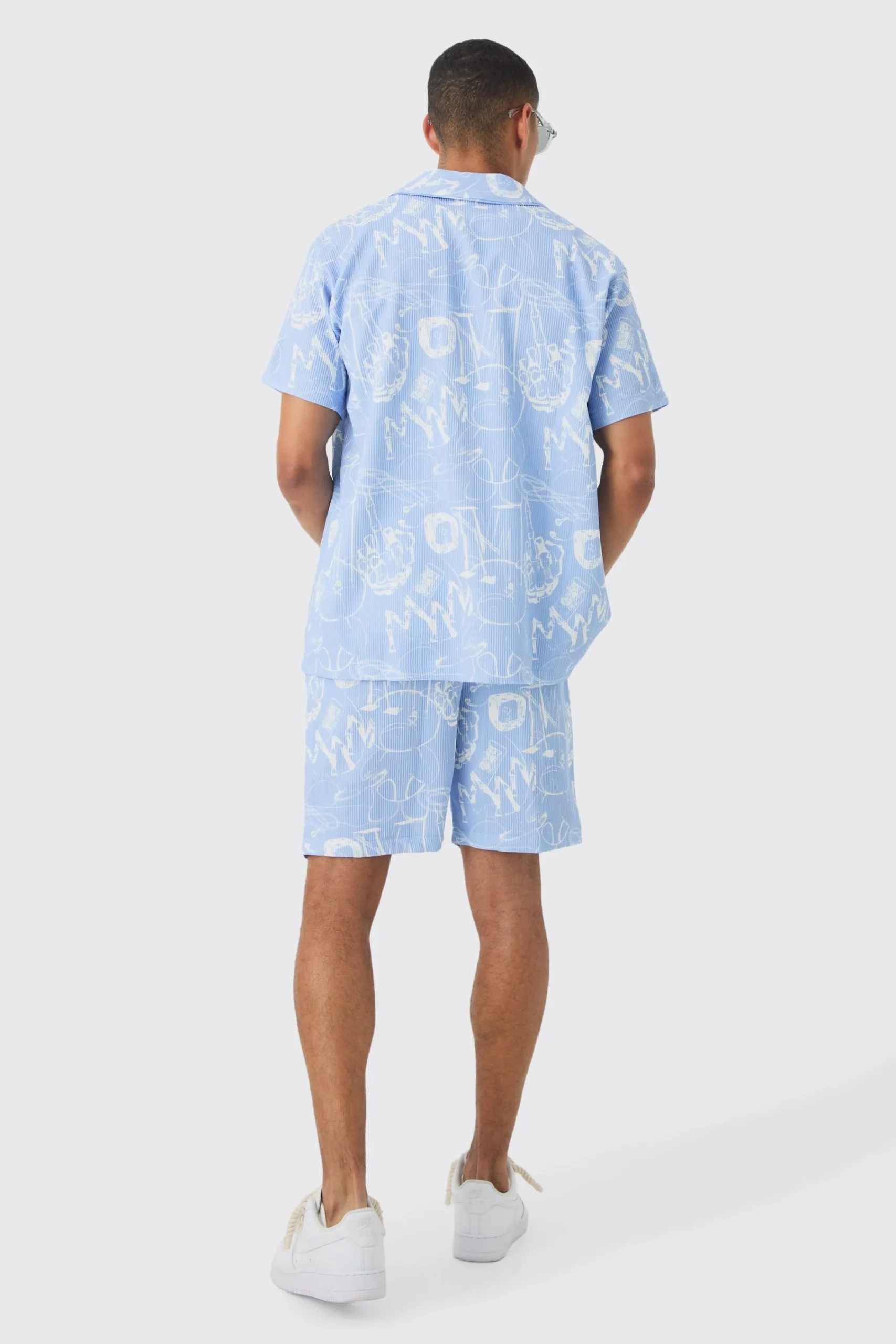 boohooMAN Oversized Graffiti Printed Pleated Shirt & Short | UK| Sets & Co-Ords