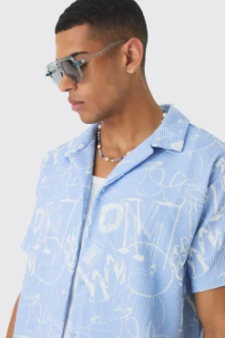 boohooMAN Oversized Graffiti Printed Pleated Shirt & Short | UK| Sets & Co-Ords