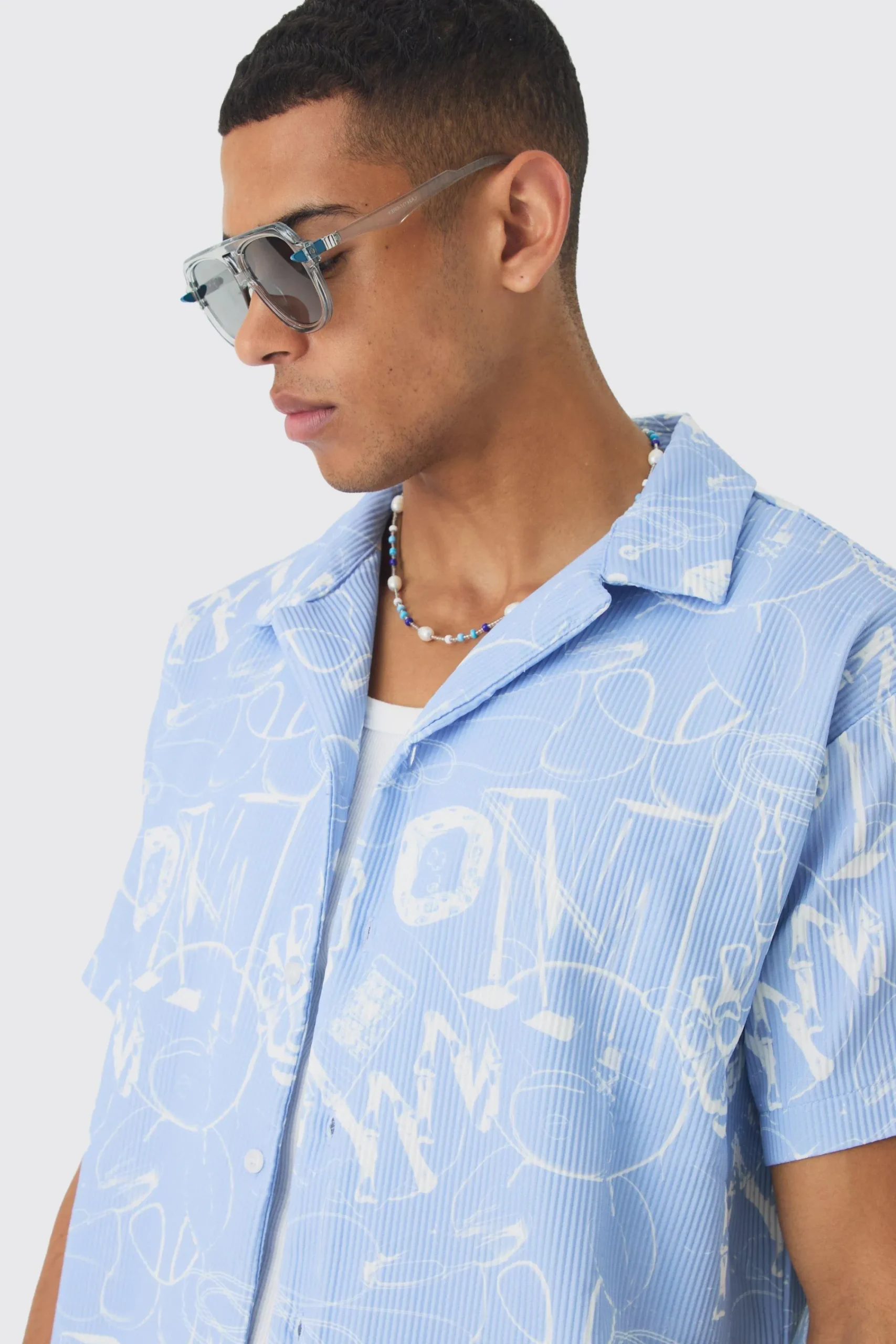 boohooMAN Oversized Graffiti Printed Pleated Shirt & Short | UK| Sets & Co-Ords