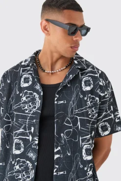 boohooMAN Oversized Graffiti Printed Pleated Shirt & Short Set | UK| Sets & Co-Ords