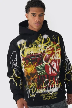 boohooMAN Oversized Graffiti Slogan Over Seams Graphic Print Hoodie | UK| Hoodies & Sweatshirts