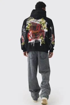 boohooMAN Oversized Graffiti Slogan Over Seams Graphic Print Hoodie | UK| Hoodies & Sweatshirts