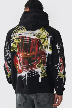boohooMAN Oversized Graffiti Slogan Over Seams Graphic Print Hoodie | UK| Hoodies & Sweatshirts