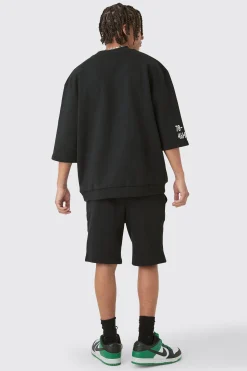 boohooMAN Oversized Graphic Half Sleeve Sweatshirt And Short Set | UK| Tracksuits