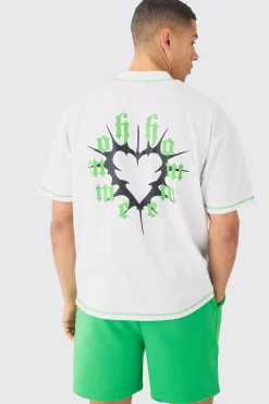 boohooMAN Oversized Graphic Heart Contrast Stitch T-shirt & Short Set | UK| Tracksuits