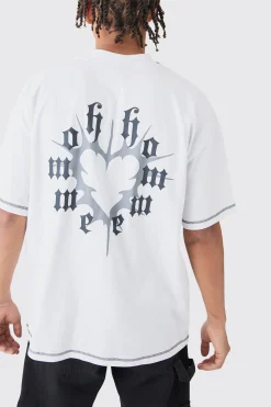Oversized Graphic Heart Contrast Stitch T-shirt | UK^boohooMAN