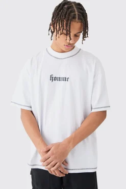 Oversized Graphic Heart Contrast Stitch T-shirt | UK^boohooMAN