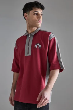 boohooMAN Oversized Half Sleeve Colour Block Sweat Polo | UK| Hoodies & Sweatshirts