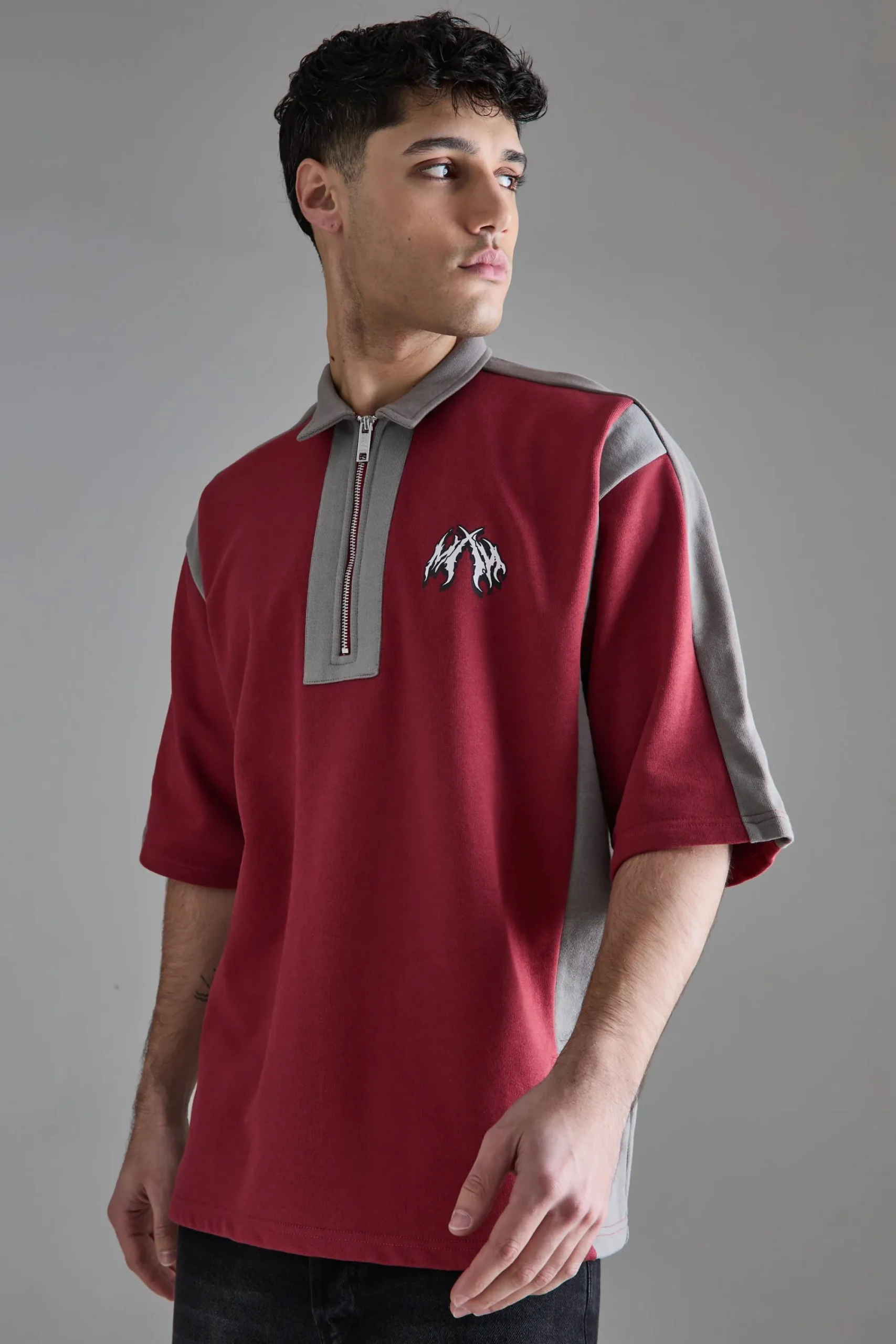 boohooMAN Oversized Half Sleeve Colour Block Sweat Polo | UK| Hoodies & Sweatshirts