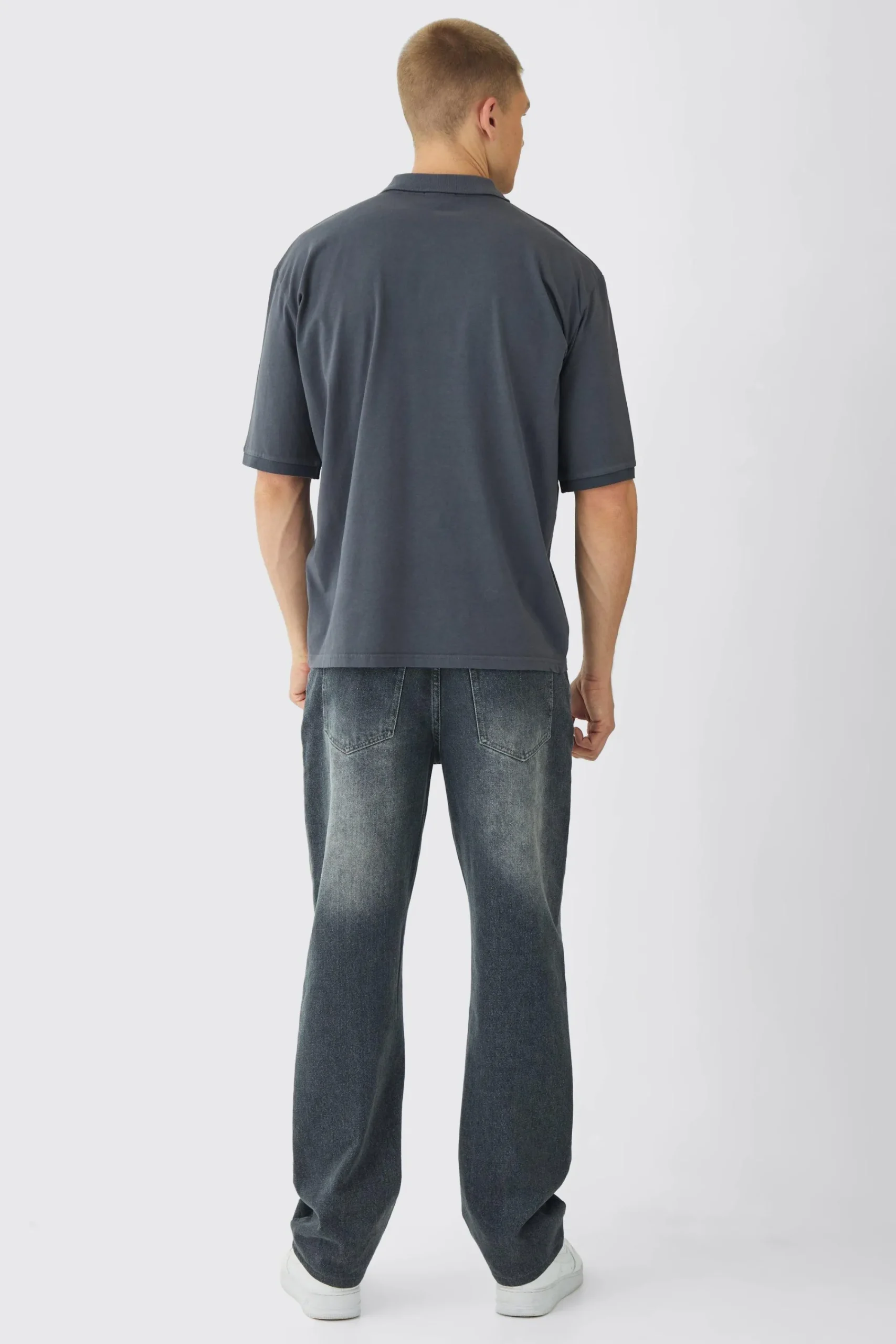 Oversized Half Sleeve Golf Wash Polo | UK^boohooMAN