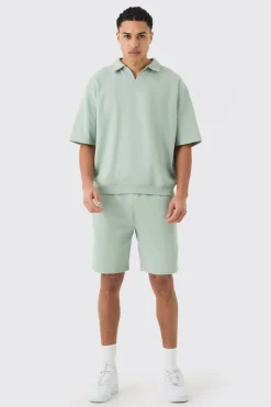 boohooMAN Oversized Half Sleeve Revere Elastic Hem Polo And Short Set | UK| Sets & Co-Ords|Tracksuits