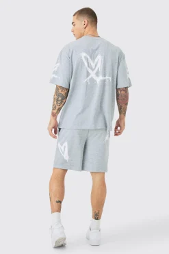 boohooMAN Oversized Heart Spray Print T-shirt & Shorts Set | UK| Sets & Co-Ords|Tracksuits