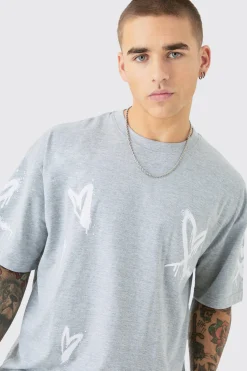 boohooMAN Oversized Heart Spray Print T-shirt & Shorts Set | UK| Sets & Co-Ords|Tracksuits