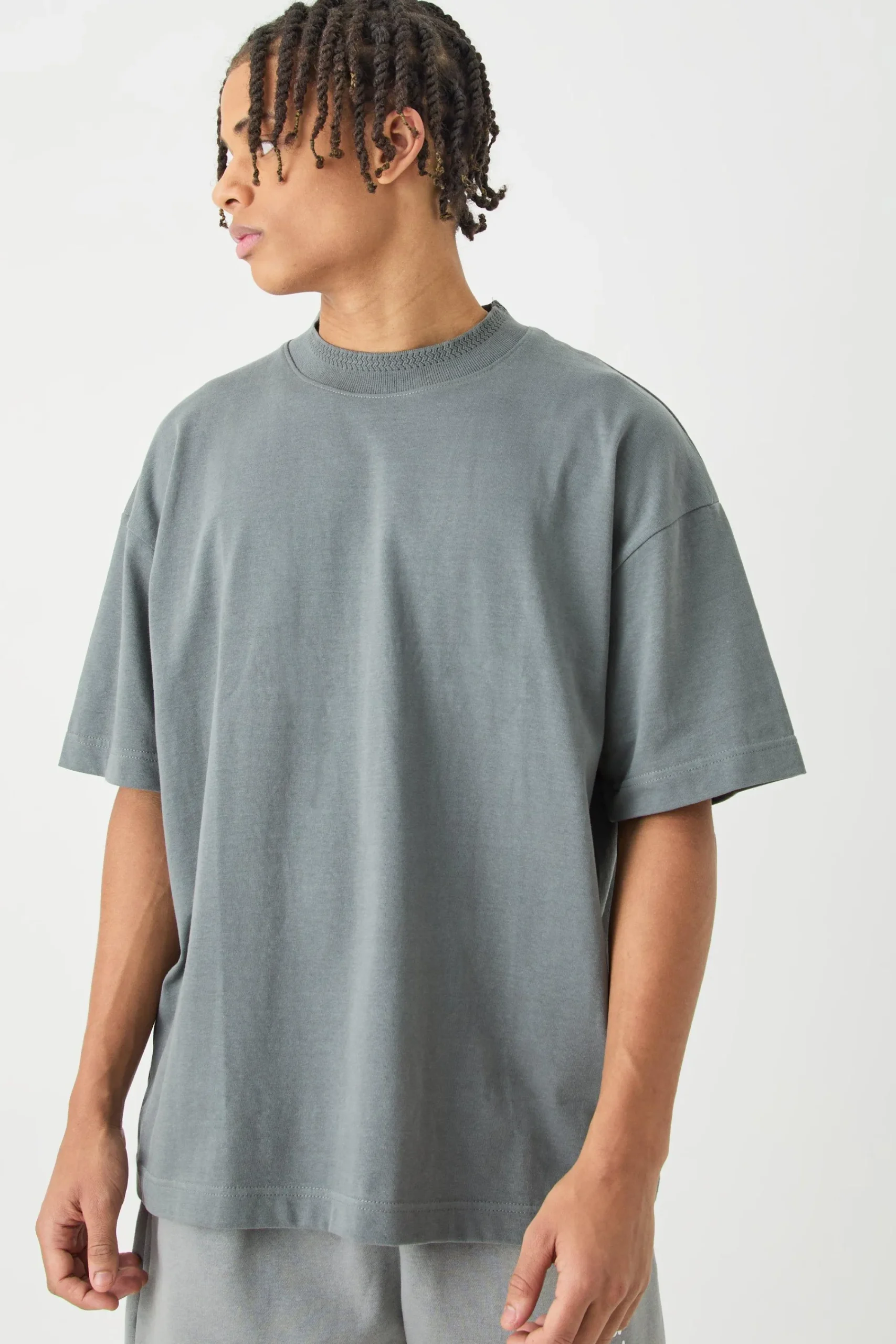 Oversized Heavy Extended Jacquard Neck T-shirt | UK^boohooMAN Sale