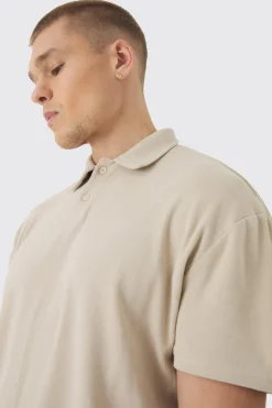 Oversized Heavy Rib Washed Polo | UK^boohooMAN