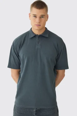 Oversized Heavy Rib Washed Polo | UK^boohooMAN Online
