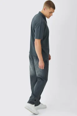 Oversized Heavy Rib Washed Polo | UK^boohooMAN Online