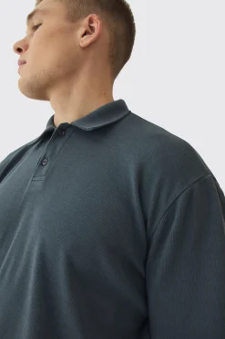 Oversized Heavy Rib Washed Polo | UK^boohooMAN Online