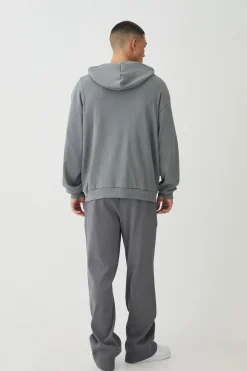 boohooMAN Oversized Heavy Ribbed Pocket Zip Through Hoodie | UK| Hoodies & Sweatshirts