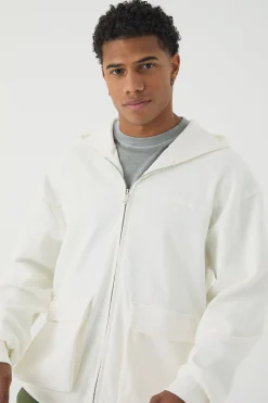 boohooMAN Oversized Heavy Ribbed Pocket Zip Through Hoodie | UK| Hoodies & Sweatshirts