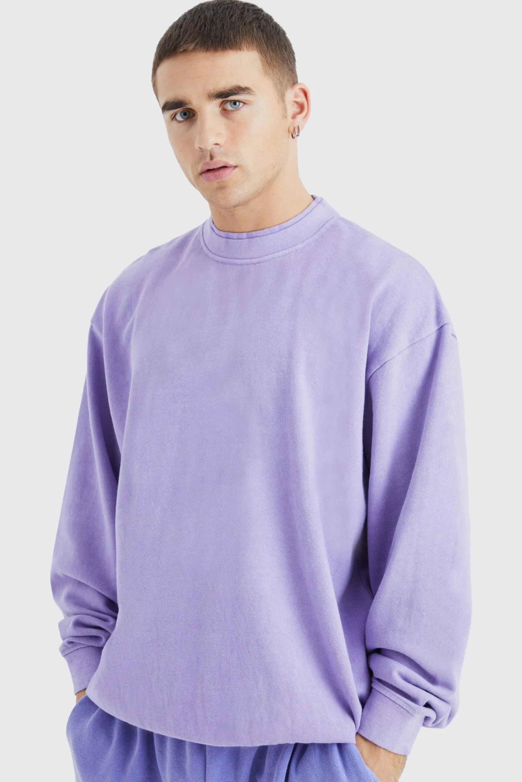 boohooMAN Oversized Heavy Washed Double Neck Sweatshirt | UK| Hoodies & Sweatshirts