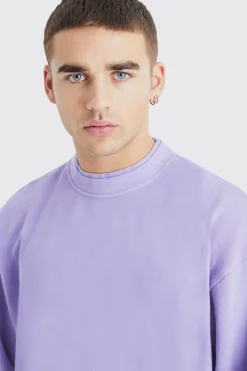 boohooMAN Oversized Heavy Washed Double Neck Sweatshirt | UK| Hoodies & Sweatshirts