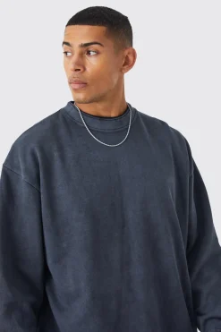 boohooMAN Oversized Heavy Washed Double Neck Sweatshirt | UK| Hoodies & Sweatshirts