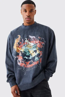 boohooMAN Oversized Heavy Washed Graphic Sweatshirt | UK| Hoodies & Sweatshirts