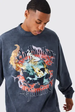 boohooMAN Oversized Heavy Washed Graphic Sweatshirt | UK| Hoodies & Sweatshirts
