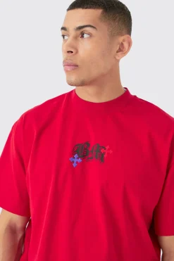 Oversized Heavyweight BM Cross Embroide T-shirt | UK^boohooMAN Clearance