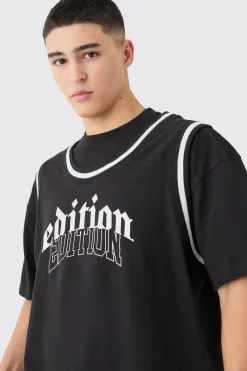 boohooMAN Oversized Heavyweight Faux Layer Varsity Split Hem Tracksuit | UK| Sets & Co-Ords