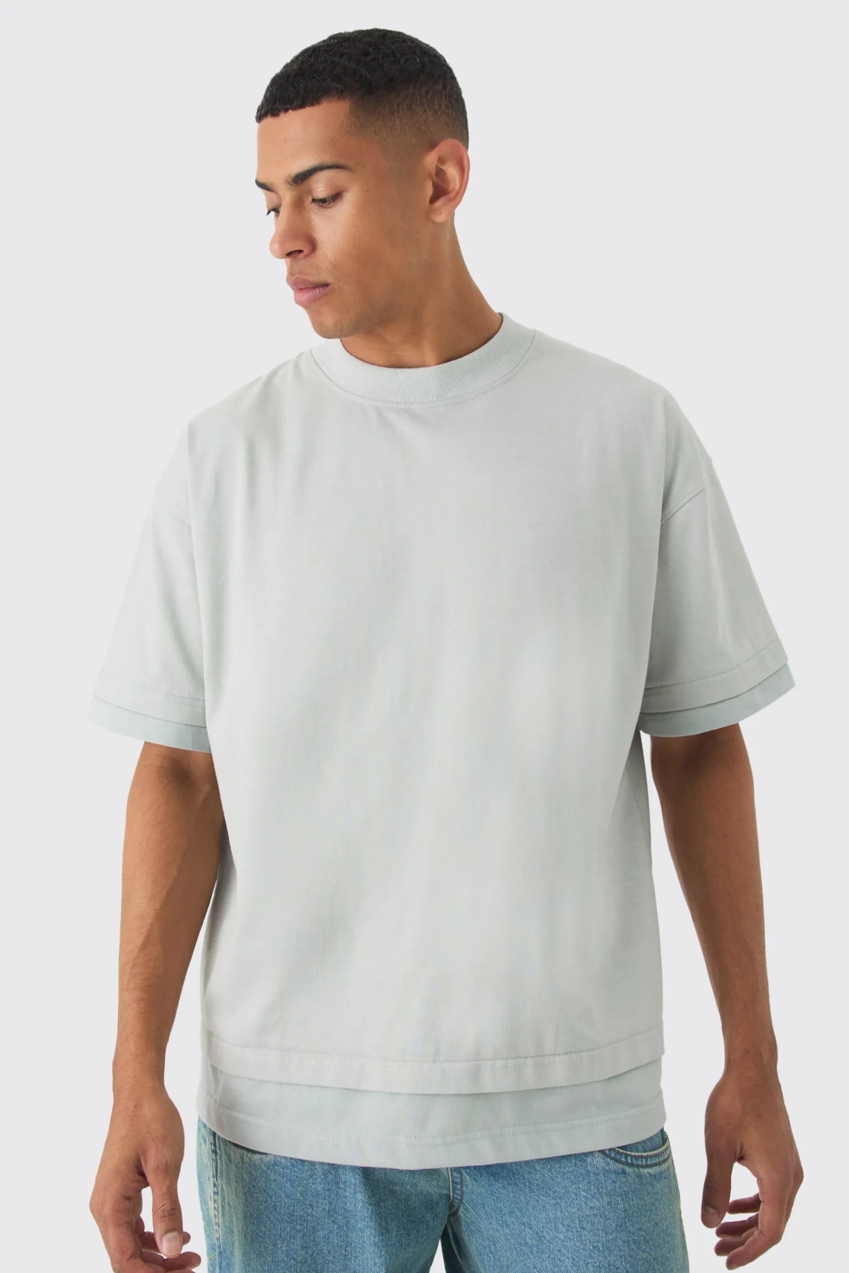 Oversized Heavyweight Faux Layer Vintage Wash T-shirt | UK^boohooMAN