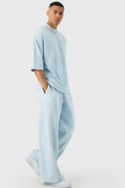 boohooMAN Oversized Heavyweight Half Sleeve Acid Applique Tracksuit | UK| Sets & Co-Ords