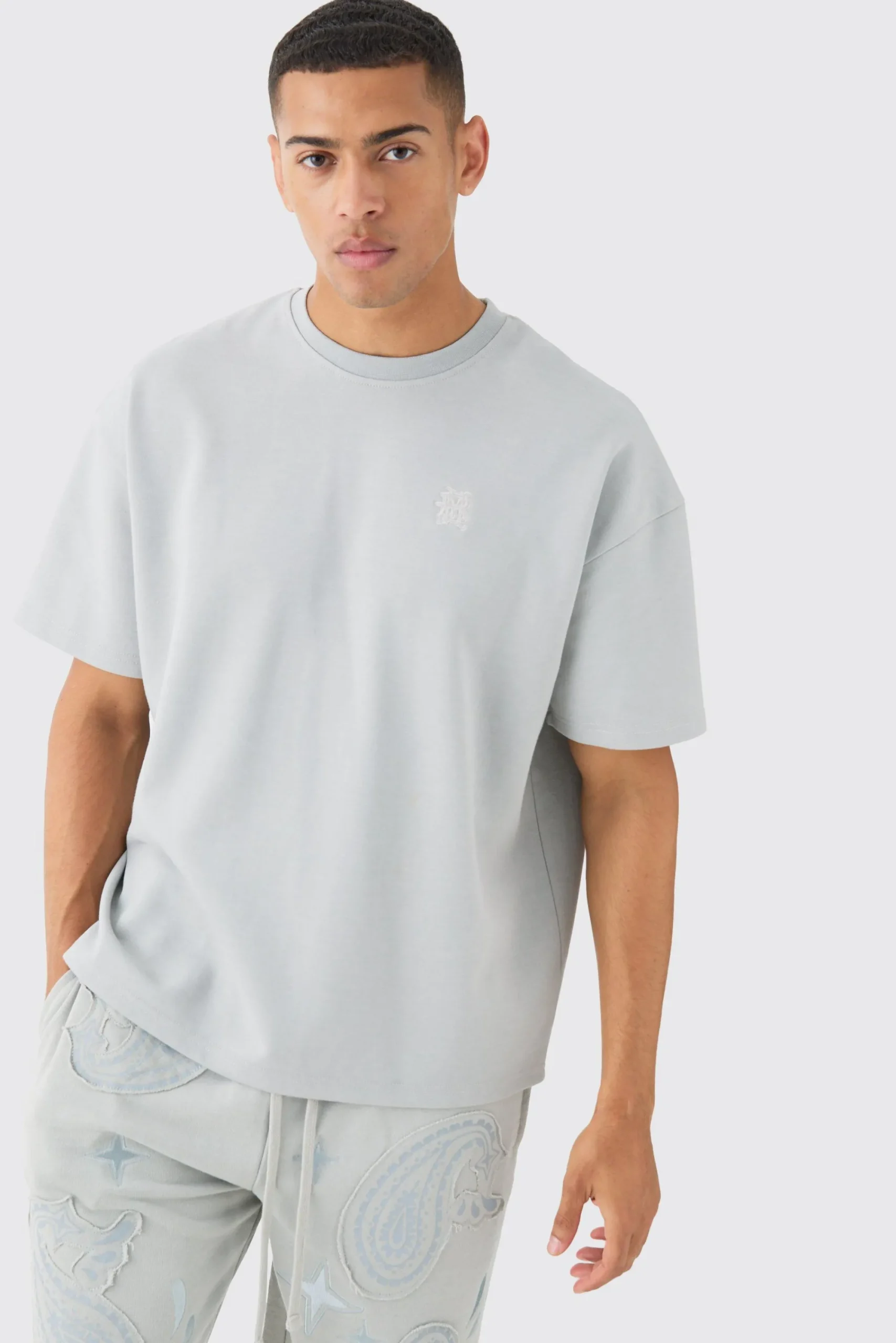 Oversized Heavyweight Paisley Applique T-shirt | UK^boohooMAN New